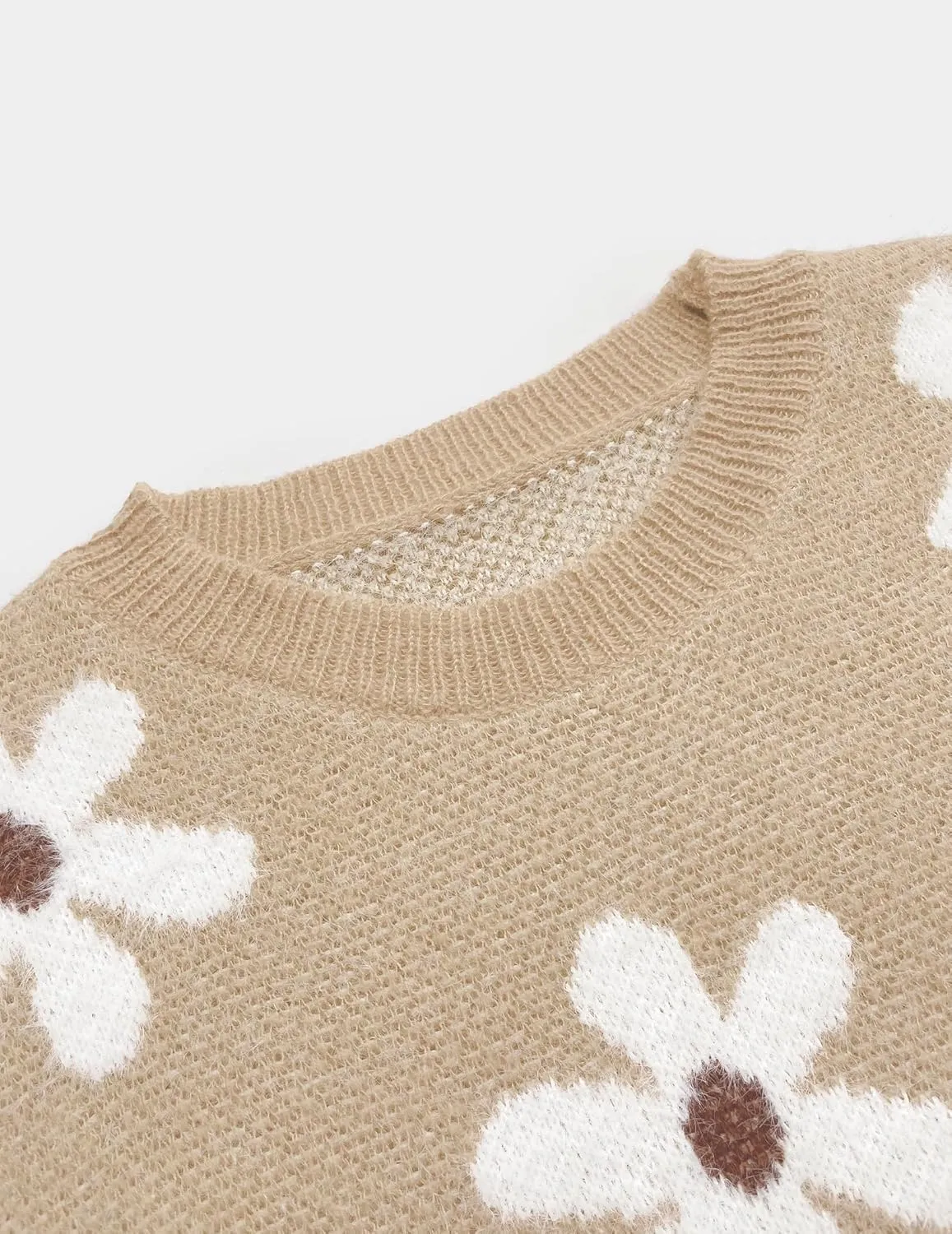 Womens Oversized Cute Fluffy Flower Sweater Spring 2025 Trendy Outfits Crew Neck Knit Pullover Top
