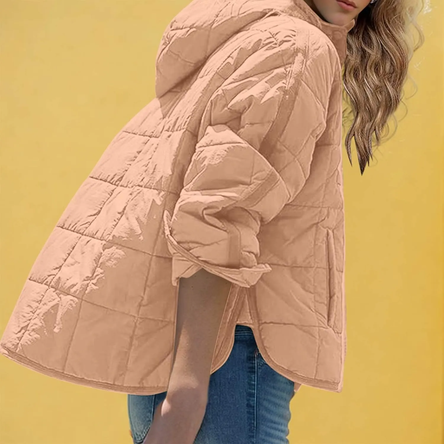 Women's Oversized Puffer Jacket with Hood Quilted Lightweight Winter Warm Pullover Padded Cotton Coat Trendy