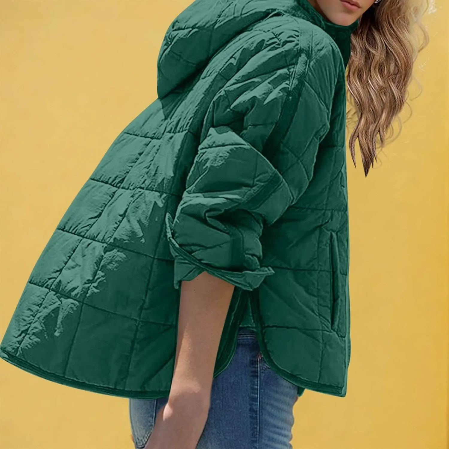 Women's Oversized Puffer Jacket with Hood Quilted Lightweight Winter Warm Pullover Padded Cotton Coat Trendy