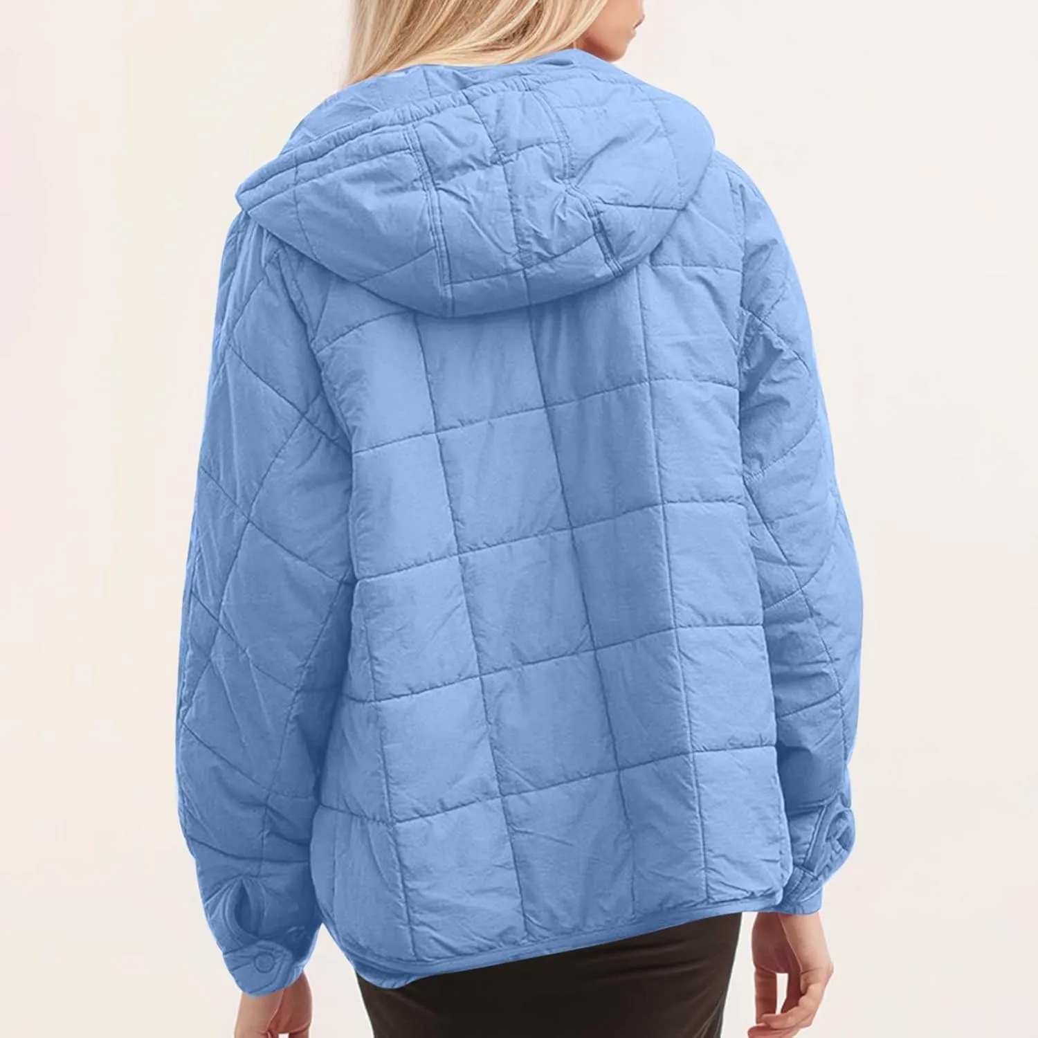 Women's Oversized Puffer Jacket with Hood Quilted Lightweight Winter Warm Pullover Padded Cotton Coat Trendy