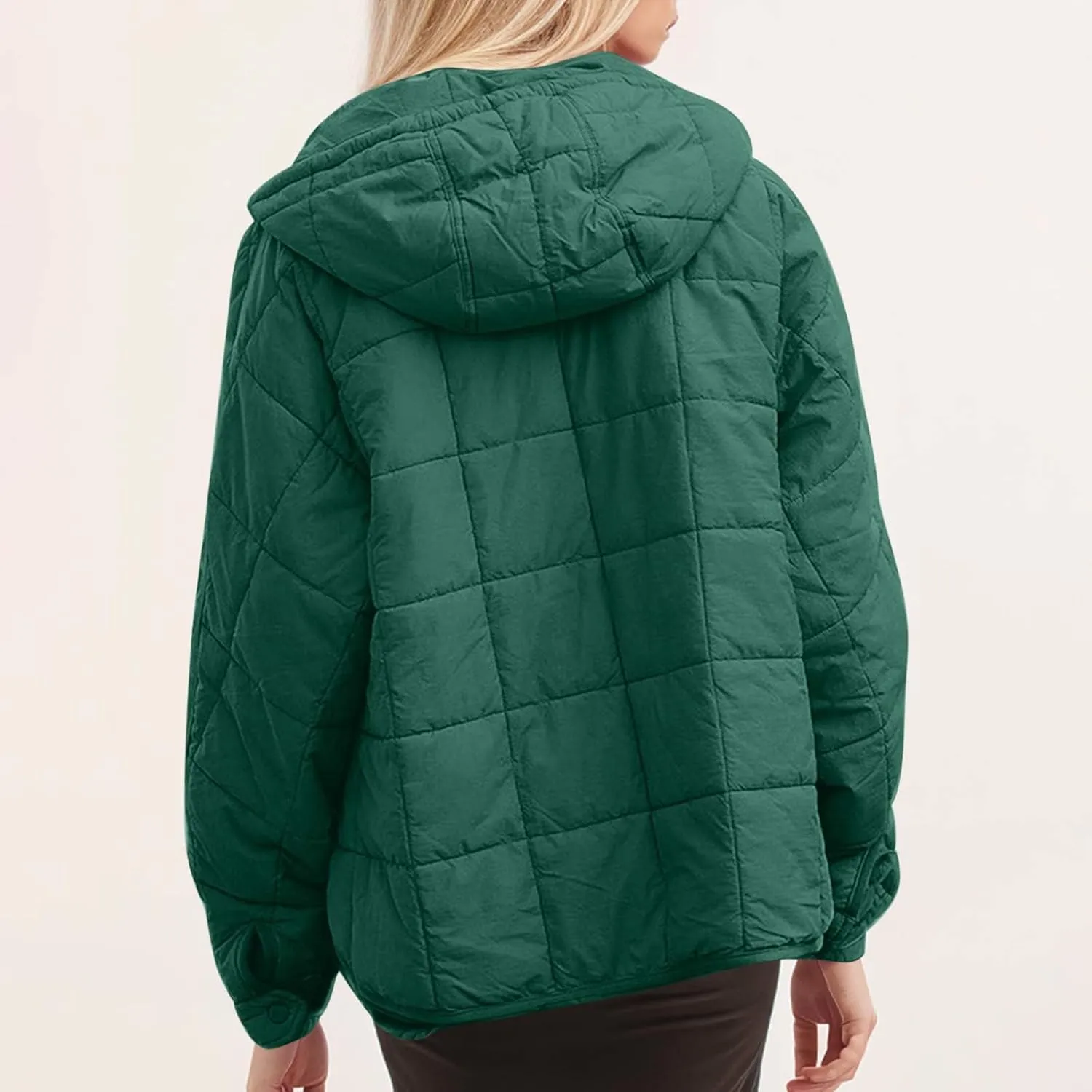 Women's Oversized Puffer Jacket with Hood Quilted Lightweight Winter Warm Pullover Padded Cotton Coat Trendy