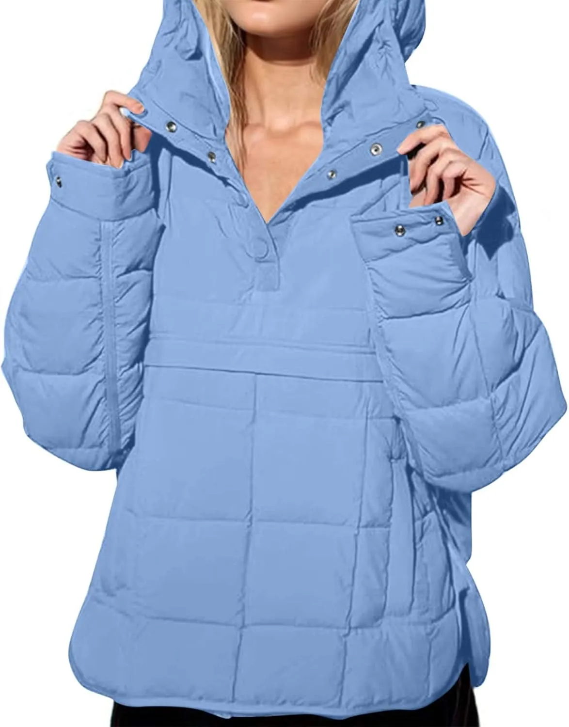 Women's Oversized Puffer Jacket with Hood Quilted Lightweight Winter Warm Pullover Padded Cotton Coat Trendy