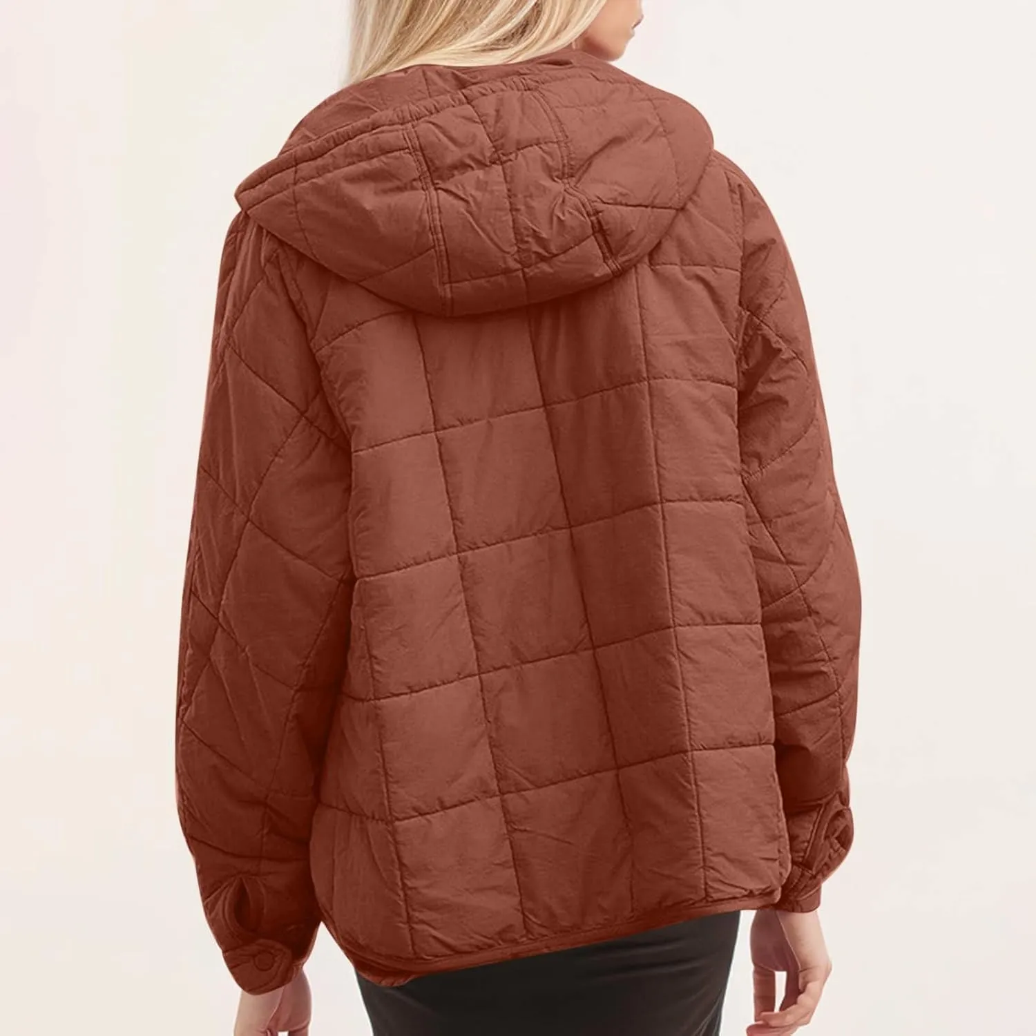 Women's Oversized Puffer Jacket with Hood Quilted Lightweight Winter Warm Pullover Padded Cotton Coat Trendy