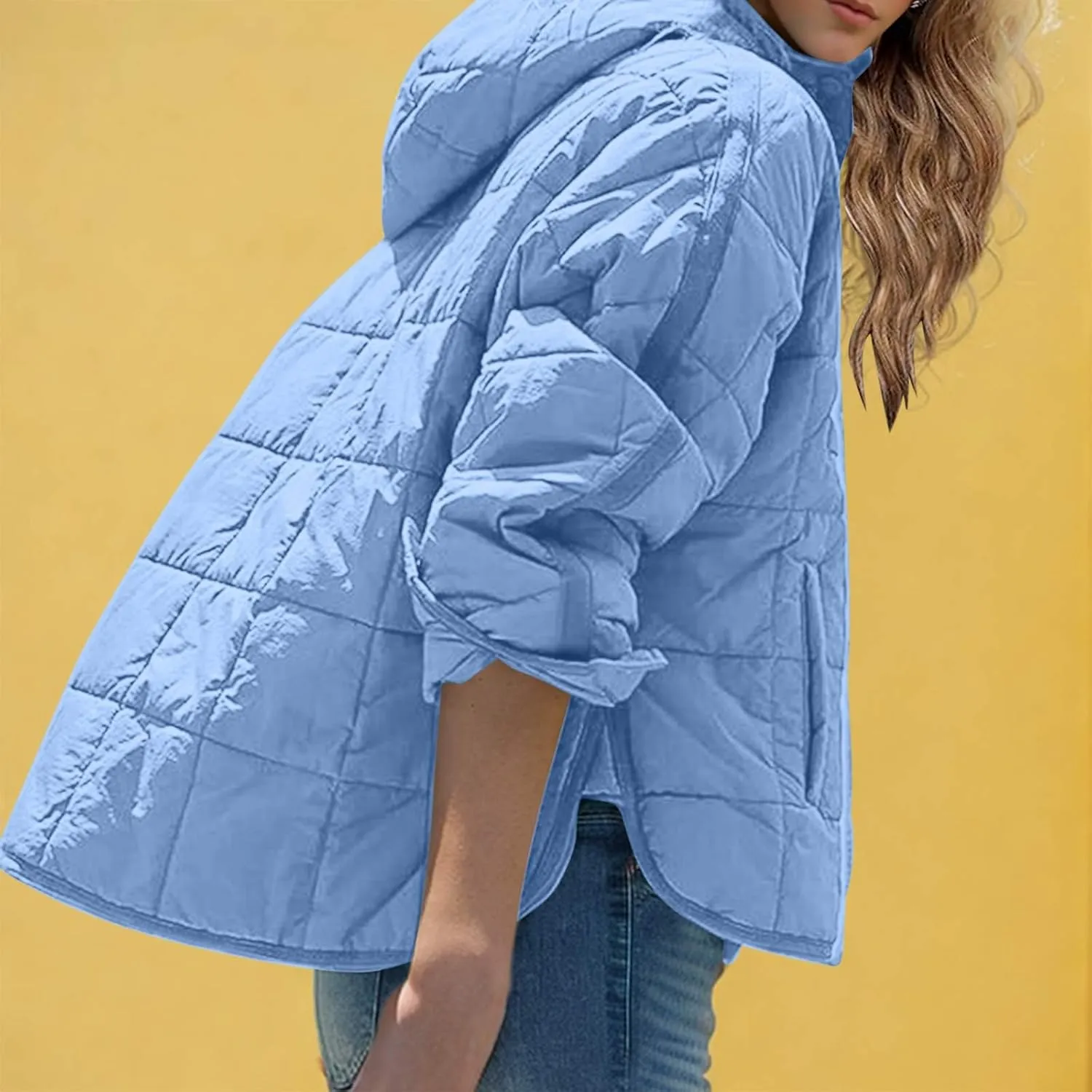 Women's Oversized Puffer Jacket with Hood Quilted Lightweight Winter Warm Pullover Padded Cotton Coat Trendy