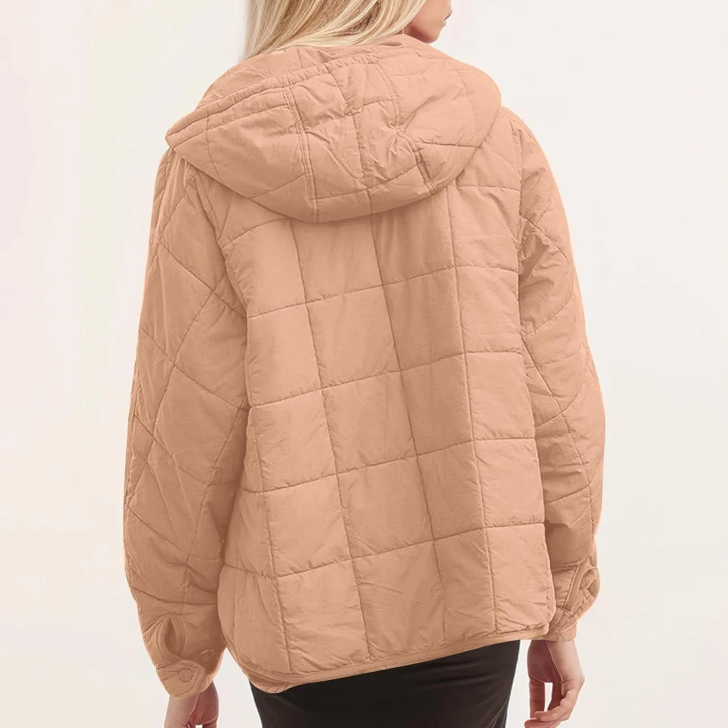 Women's Oversized Puffer Jacket with Hood Quilted Lightweight Winter Warm Pullover Padded Cotton Coat Trendy
