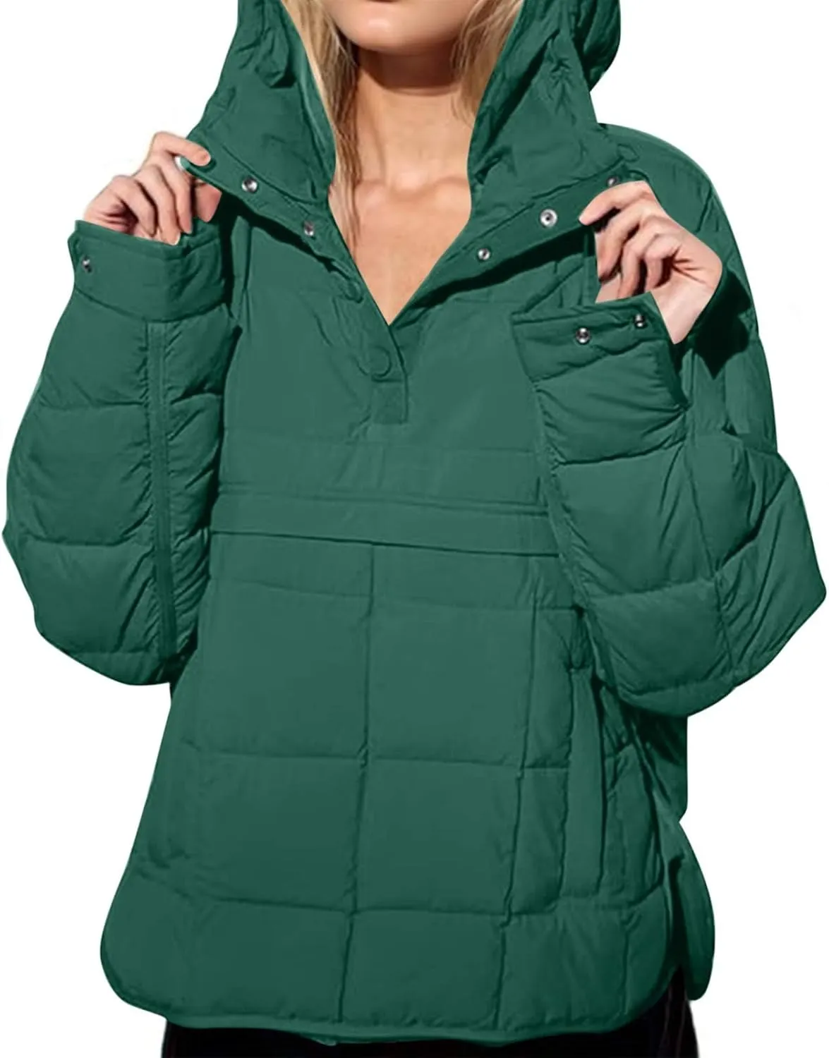 Women's Oversized Puffer Jacket with Hood Quilted Lightweight Winter Warm Pullover Padded Cotton Coat Trendy