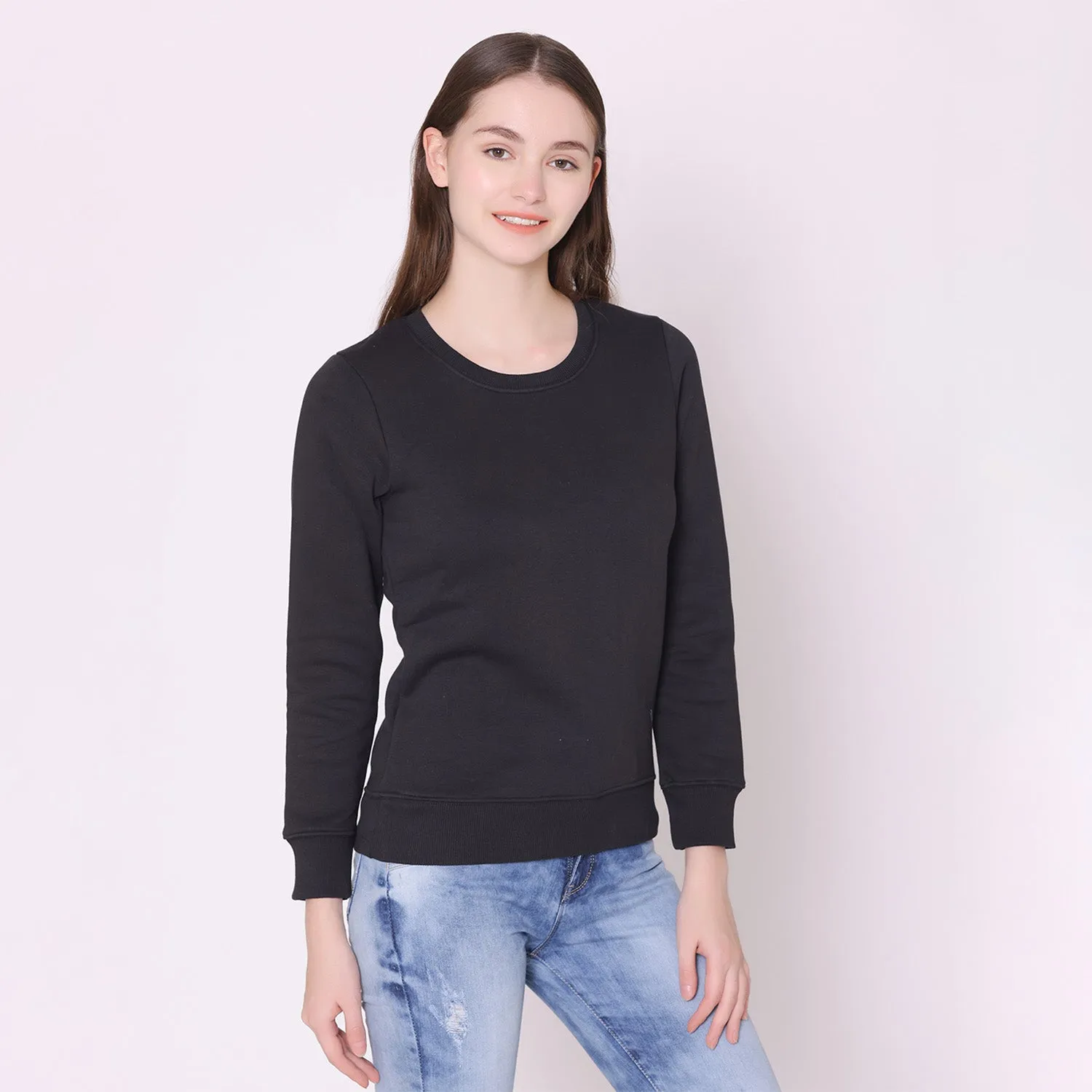 Women's Solid Color Sweatshirt - Black