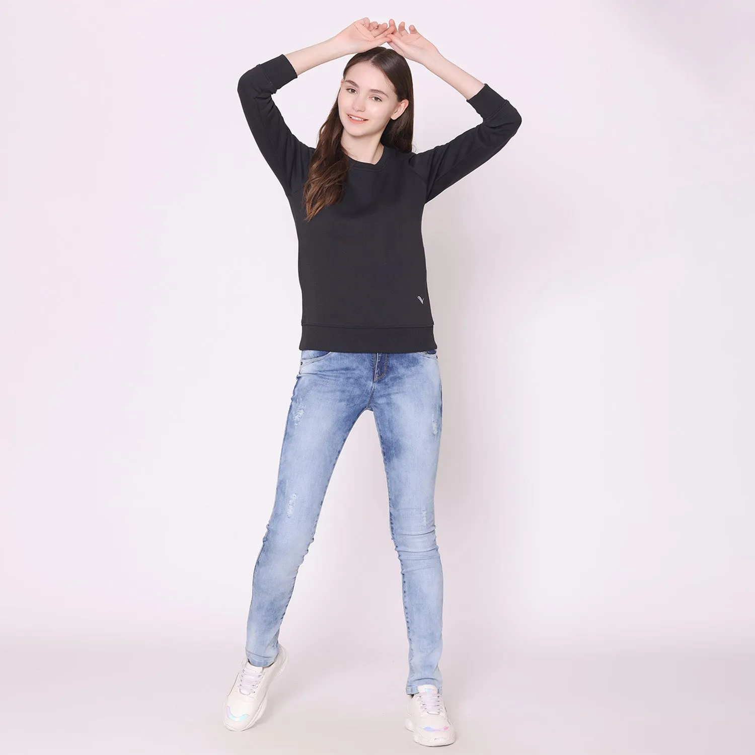 Women's Solid Color Sweatshirt - Black