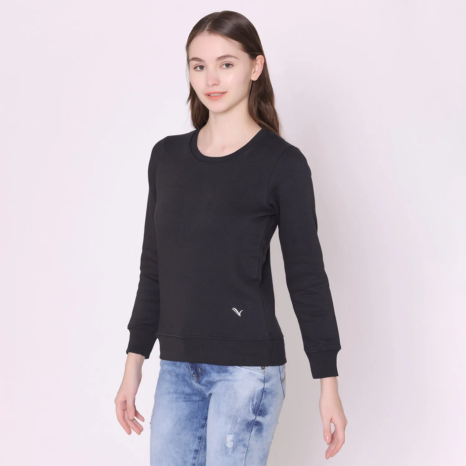 Women's Solid Color Sweatshirt - Black