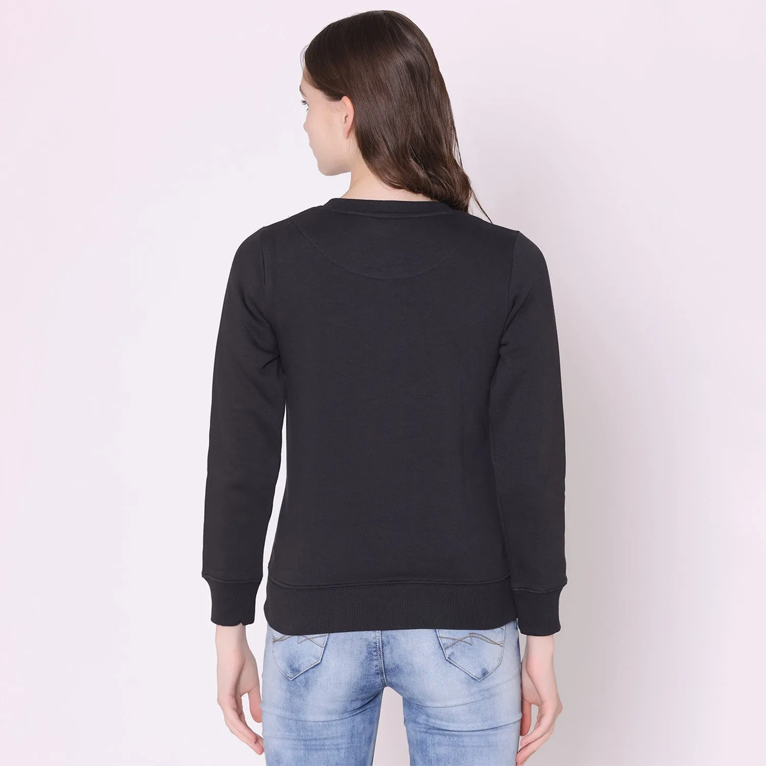 Women's Solid Color Sweatshirt - Black