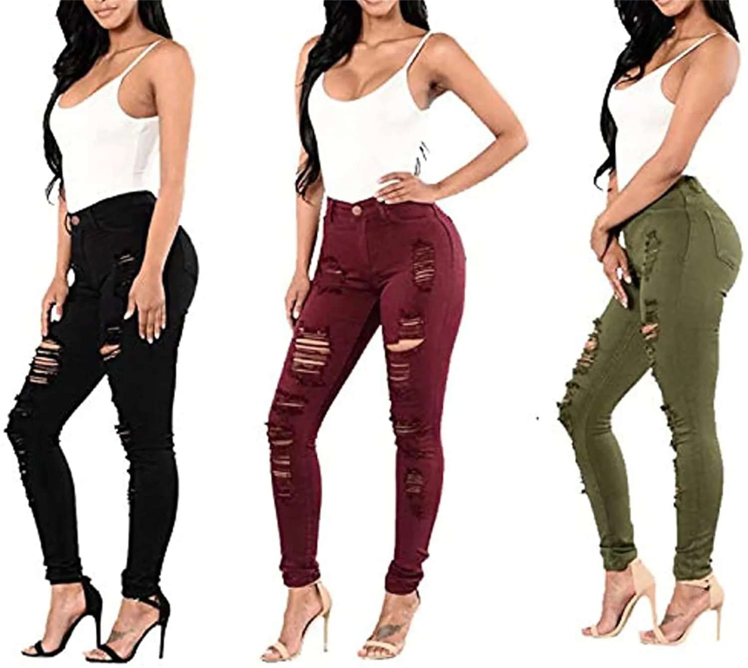 Women's Stretchy Ripped Hole Skinny Jeans Distressed Jeans Stretch Skinny Jeans with Hole Butt Lifting Distressed Denim (X-Large,Black)