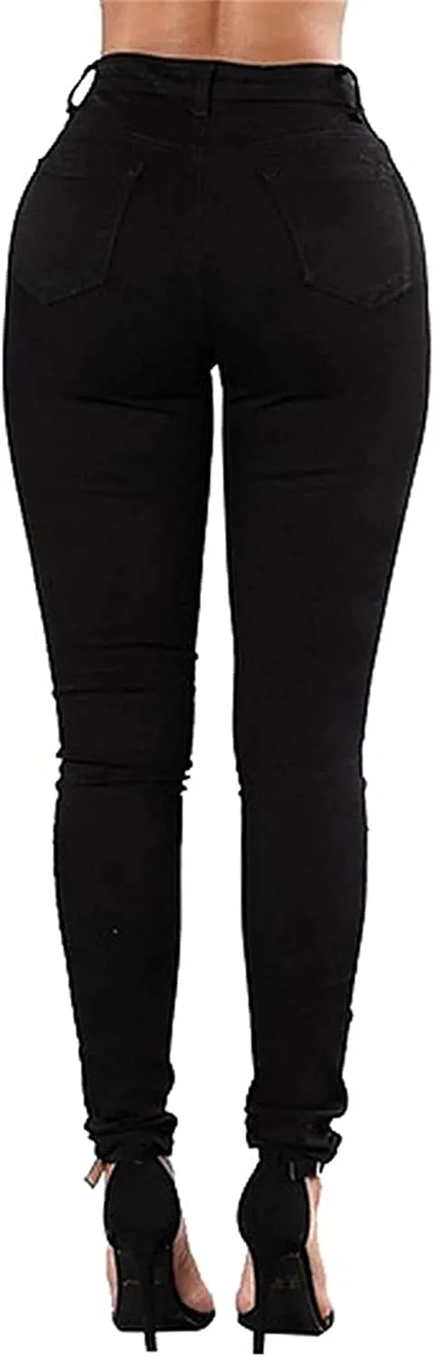 Women's Stretchy Ripped Hole Skinny Jeans Distressed Jeans Stretch Skinny Jeans with Hole Butt Lifting Distressed Denim (X-Large,Black)
