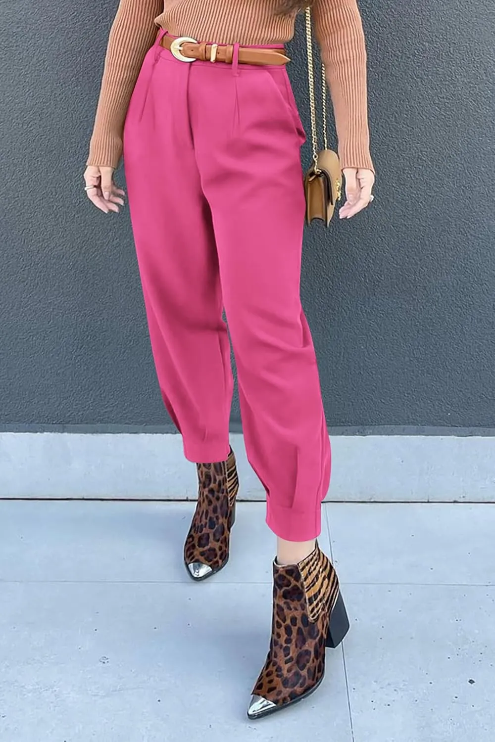 Womens Tapered Pants Summer High Waist Business Pant Harem Pants Solid Color Loose Fit Casual Trousers with Pockets
