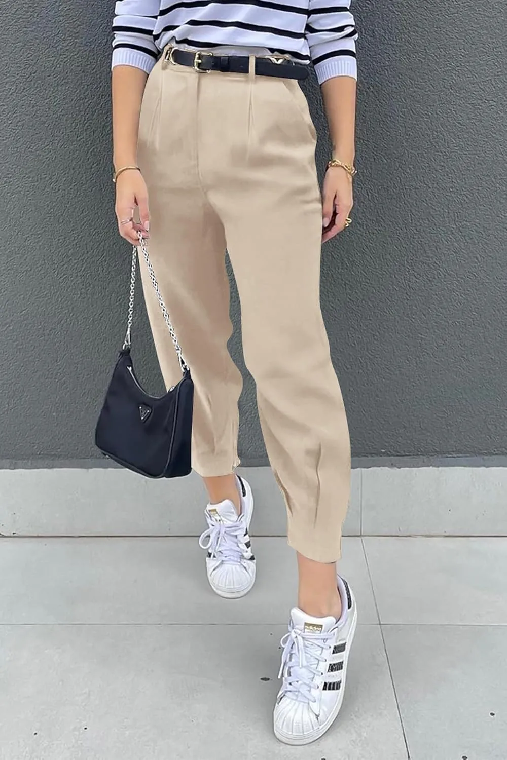 Womens Tapered Pants Summer High Waist Business Pant Harem Pants Solid Color Loose Fit Casual Trousers with Pockets