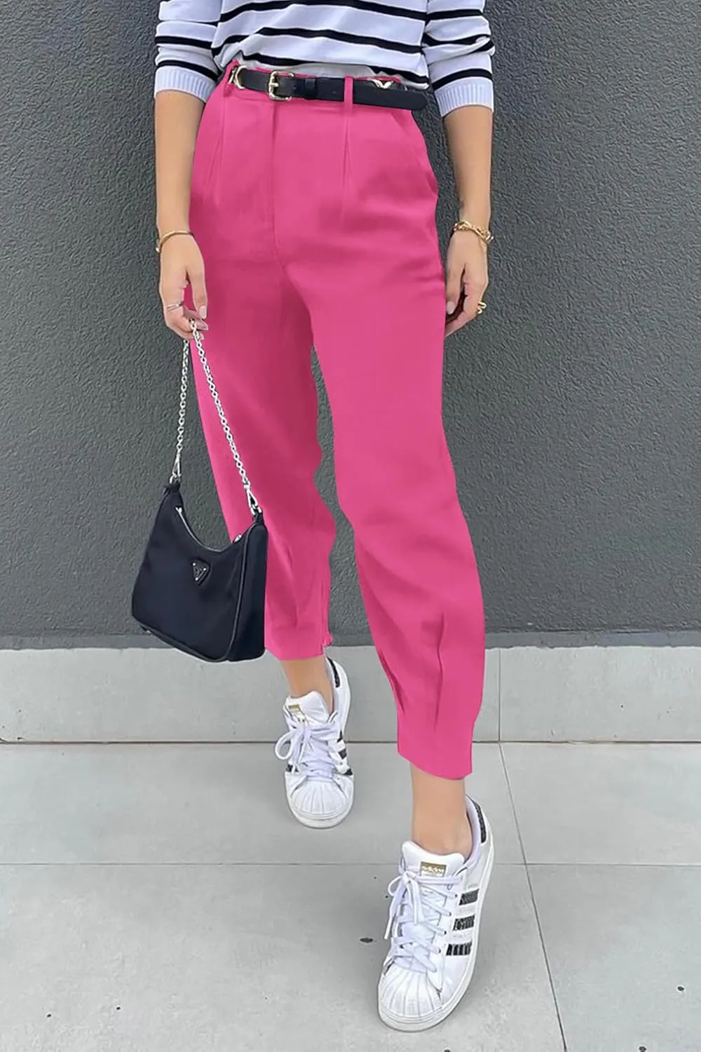 Womens Tapered Pants Summer High Waist Business Pant Harem Pants Solid Color Loose Fit Casual Trousers with Pockets