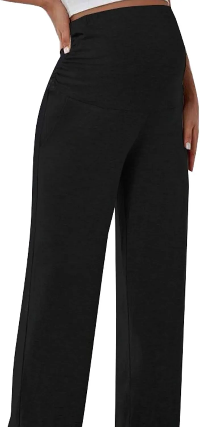 Women's Wide Leg Baggy Sweatpants Maternity Tall 2024 Open Bottom Joggers Over The Belly Stretchy Open Leg Trousers