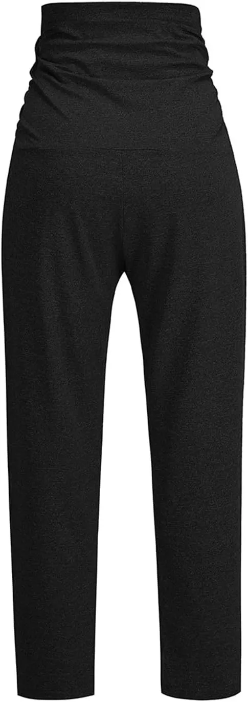 Women's Wide Leg Baggy Sweatpants Maternity Tall 2024 Open Bottom Joggers Over The Belly Stretchy Open Leg Trousers