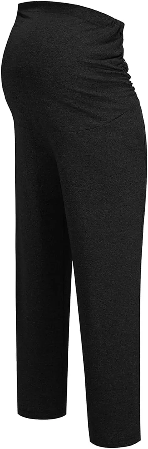 Women's Wide Leg Baggy Sweatpants Maternity Tall 2024 Open Bottom Joggers Over The Belly Stretchy Open Leg Trousers