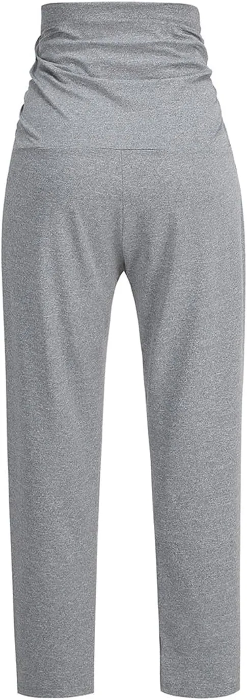 Women's Wide Leg Baggy Sweatpants Maternity Tall 2024 Open Bottom Joggers Over The Belly Stretchy Open Leg Trousers