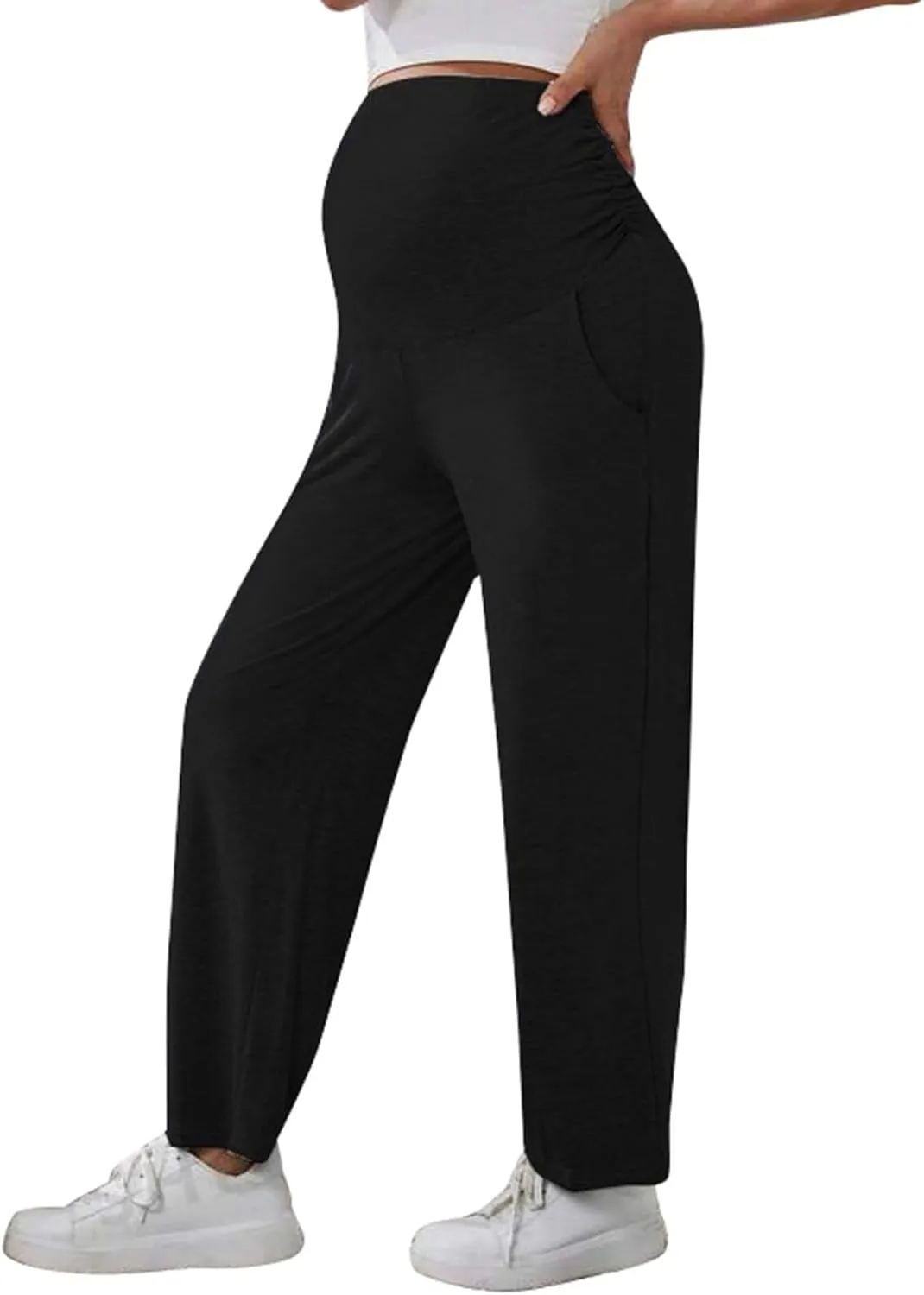 Women's Wide Leg Baggy Sweatpants Maternity Tall 2024 Open Bottom Joggers Over The Belly Stretchy Open Leg Trousers