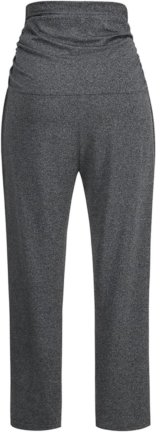Women's Wide Leg Baggy Sweatpants Maternity Tall 2024 Open Bottom Joggers Over The Belly Stretchy Open Leg Trousers