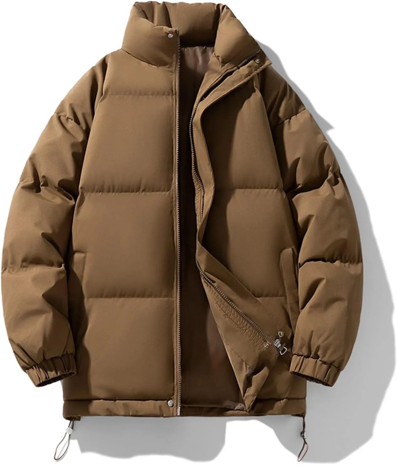 Women's Winter Zip Puffer Jacket Long Sleeve Stand Collar Baggy Down Coats Casual Boyfriend Outwear with Pockets