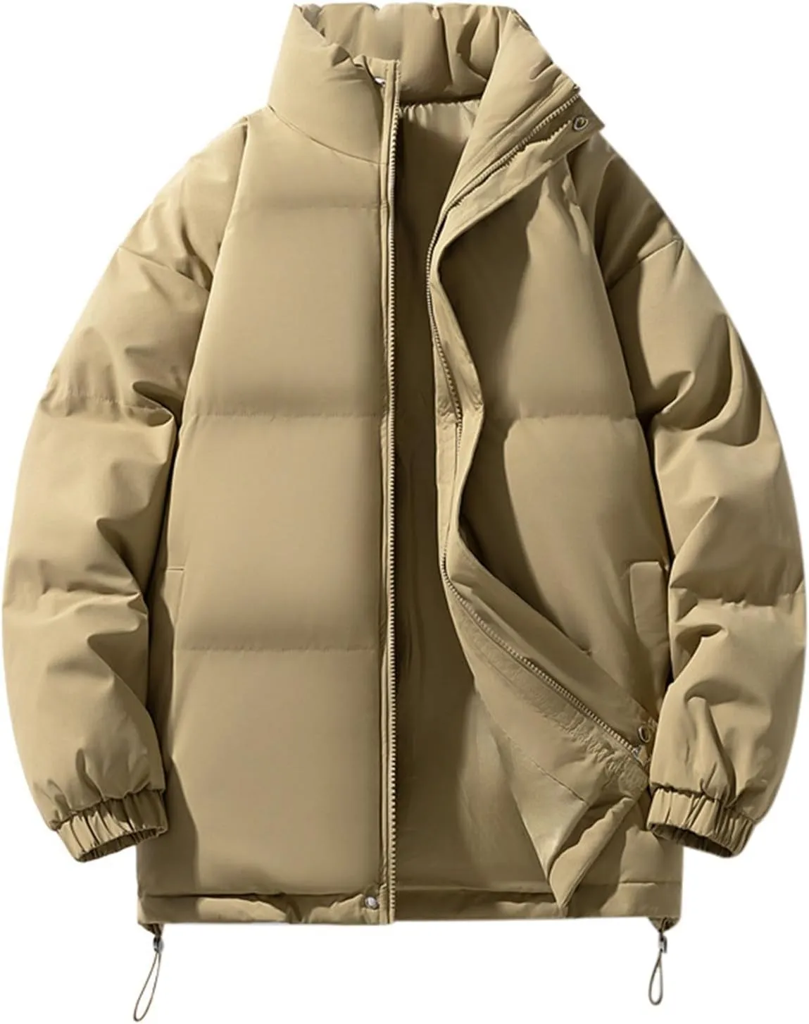 Women's Winter Zip Puffer Jacket Long Sleeve Stand Collar Baggy Down Coats Casual Boyfriend Outwear with Pockets