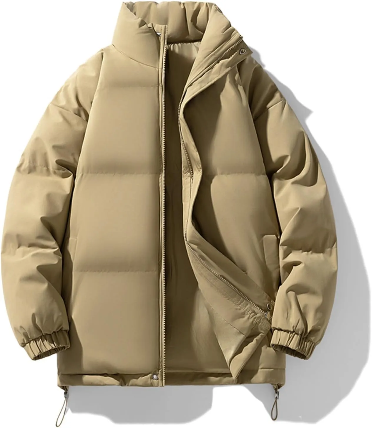 Women's Winter Zip Puffer Jacket Long Sleeve Stand Collar Baggy Down Coats Casual Boyfriend Outwear with Pockets